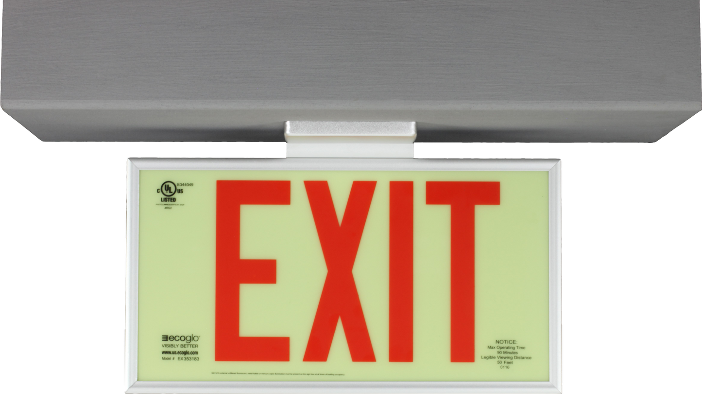 Ecoglo® EX Standard Luminescent Exit Signs - 50 Foot Rated Visibility with Red Letters