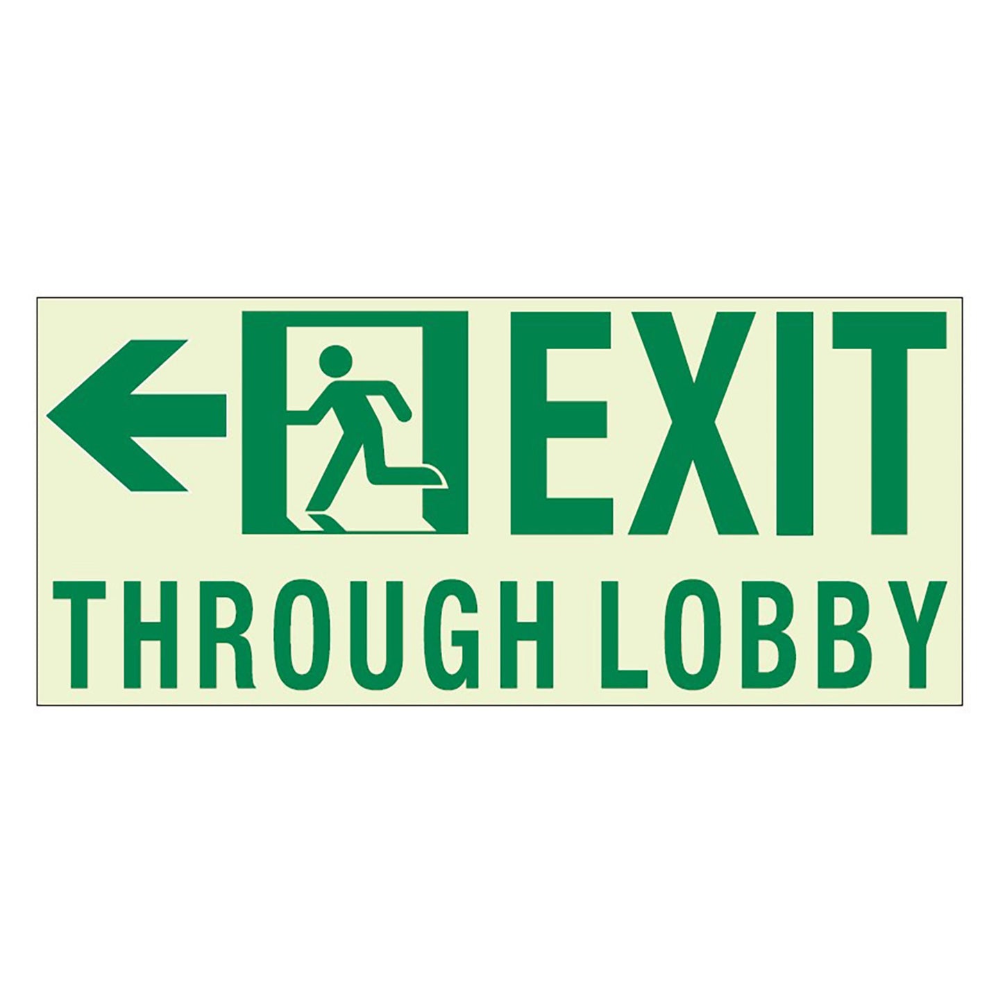 THROUGH LOBBY EXIT Sign - Running Man with LEFT Arrow - Wall Mounted Luminescent Path Marking Door Sign
