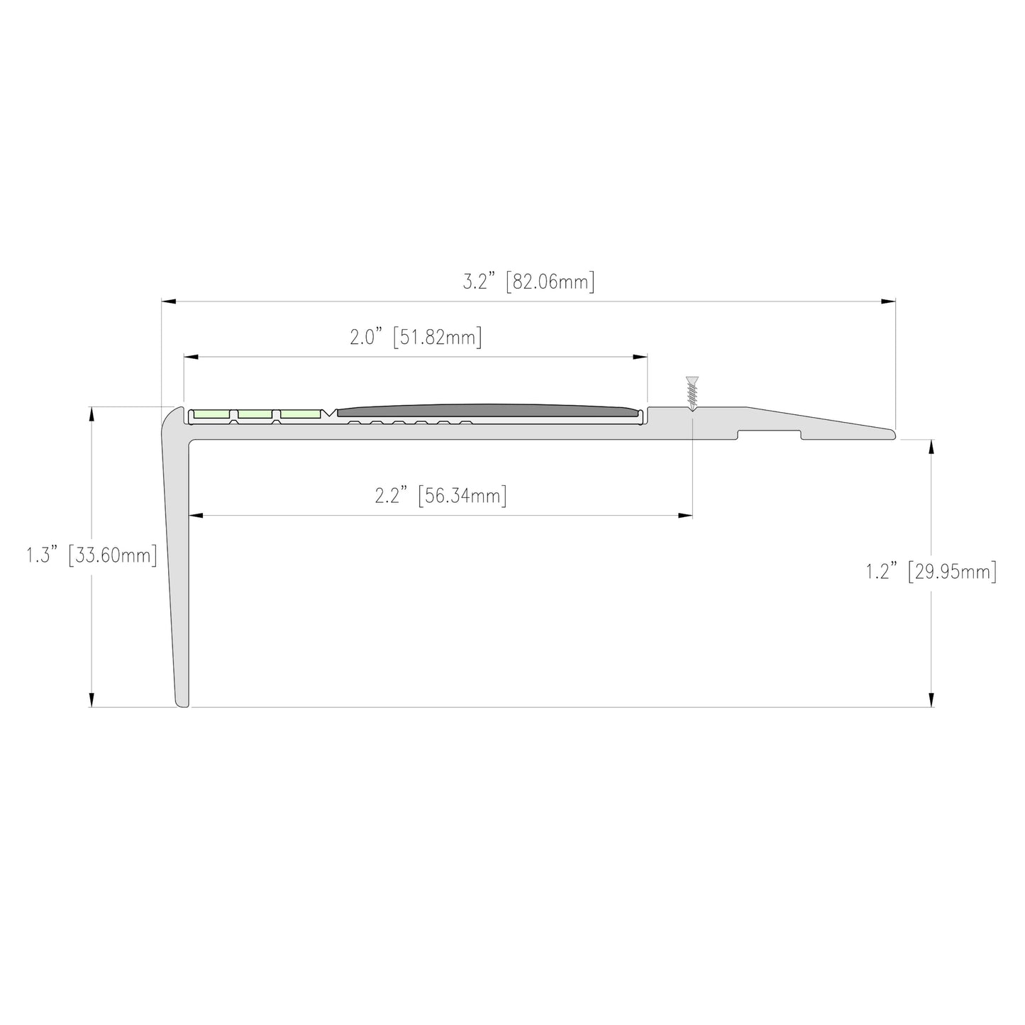 Ecoglo® F4B-E30, 3.2" Wide Photoluminescent Flat Stair Nosing for Egress Safety