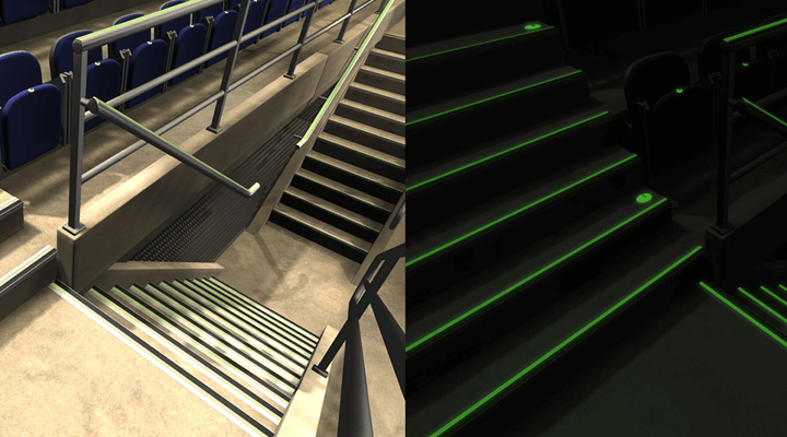 Stadium glow in the dark stair strips