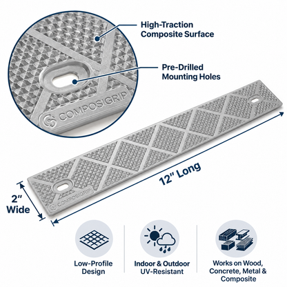 ComposiGrip™ Gray Non-Slip Stair Strips | 2-Inch Wide Anti-Slip Safety Strips