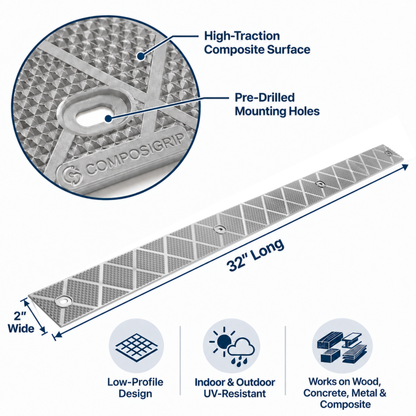 ComposiGrip™ Gray Non-Slip Stair Strips | 2-Inch Wide Anti-Slip Safety Strips