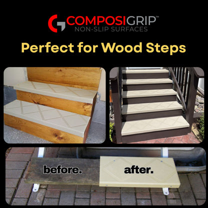 Beige ComposiGrip non slip step-covers for wooden steps