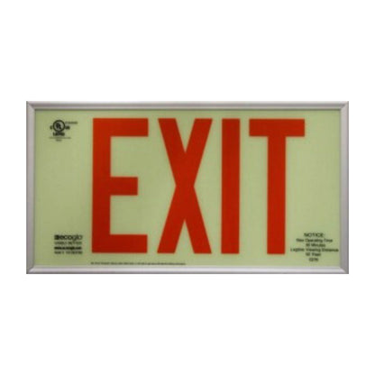 Ecoglo® EX Standard Luminescent Exit Signs - 75 Foot Rated Visibility with Red Letters