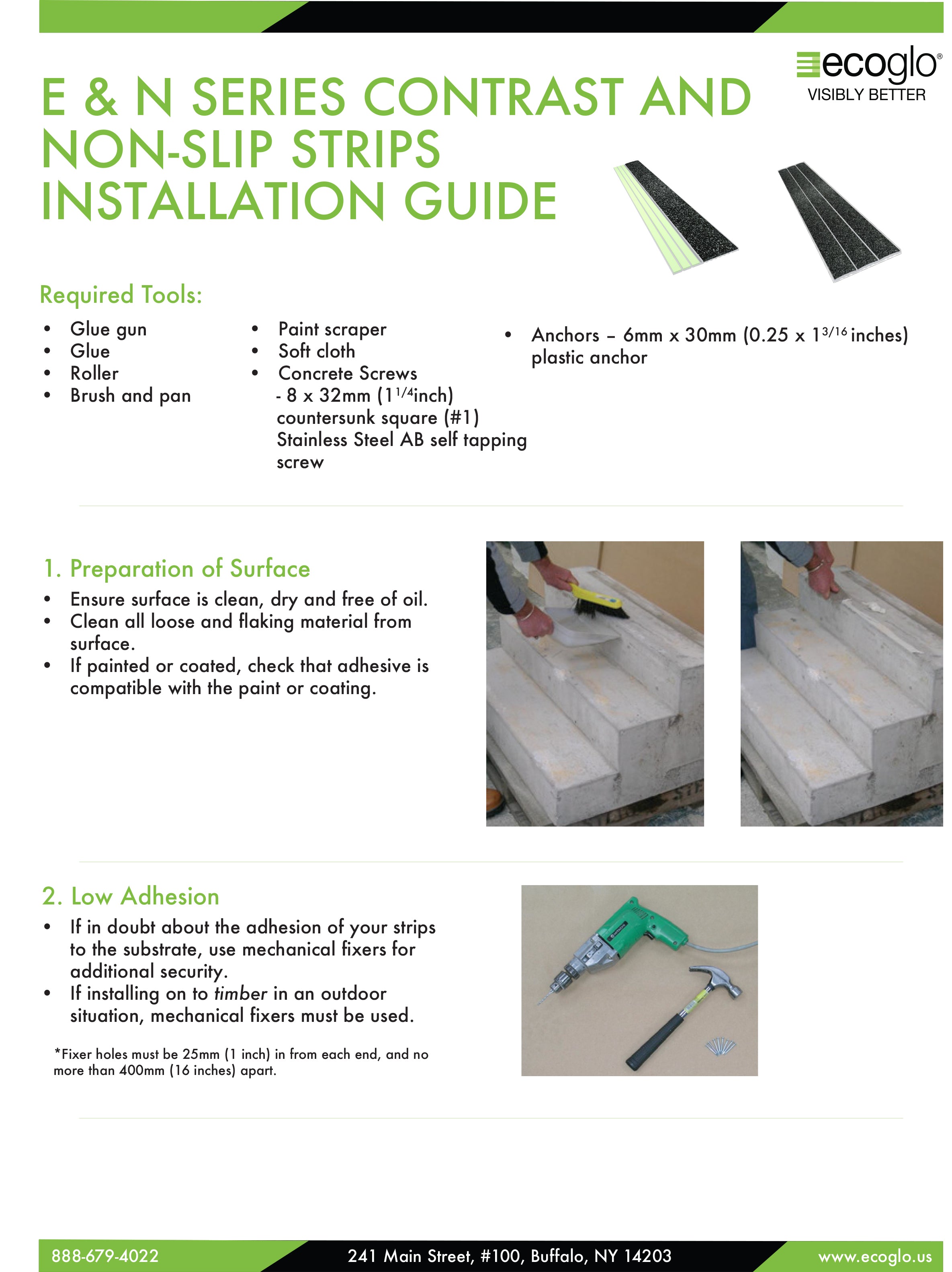 Ecoglo E and N series contrast and non slip strips installation guide