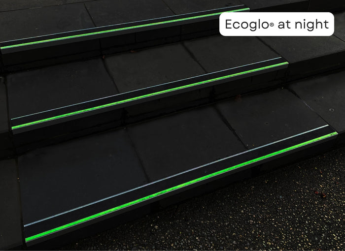 Ecoglo photoluminescent stair-edge markings for stadiums and arenas