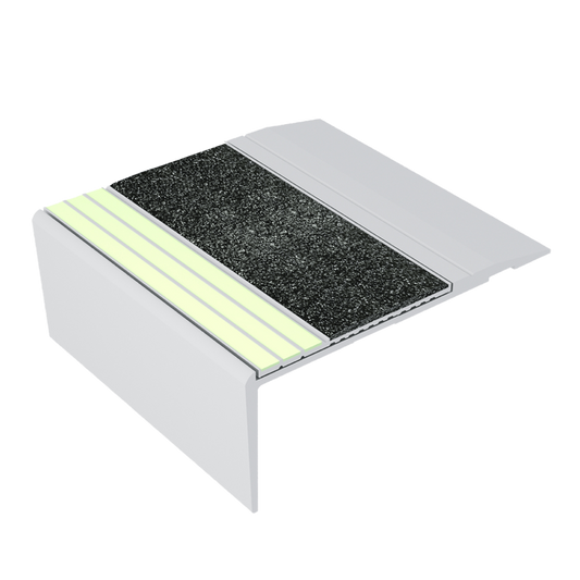 Ecoglo® F4B171, 3.2" Wide Photoluminescent Flat Stair Nosing | Black Insert