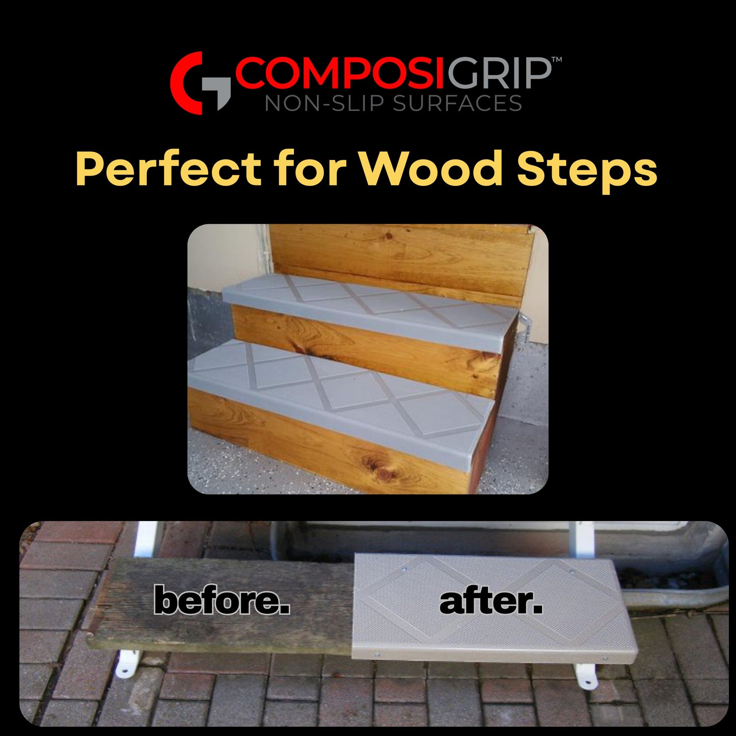 Grey ComposiGrip™ Non-Slip Stair Tread Covers - 48" Wide
