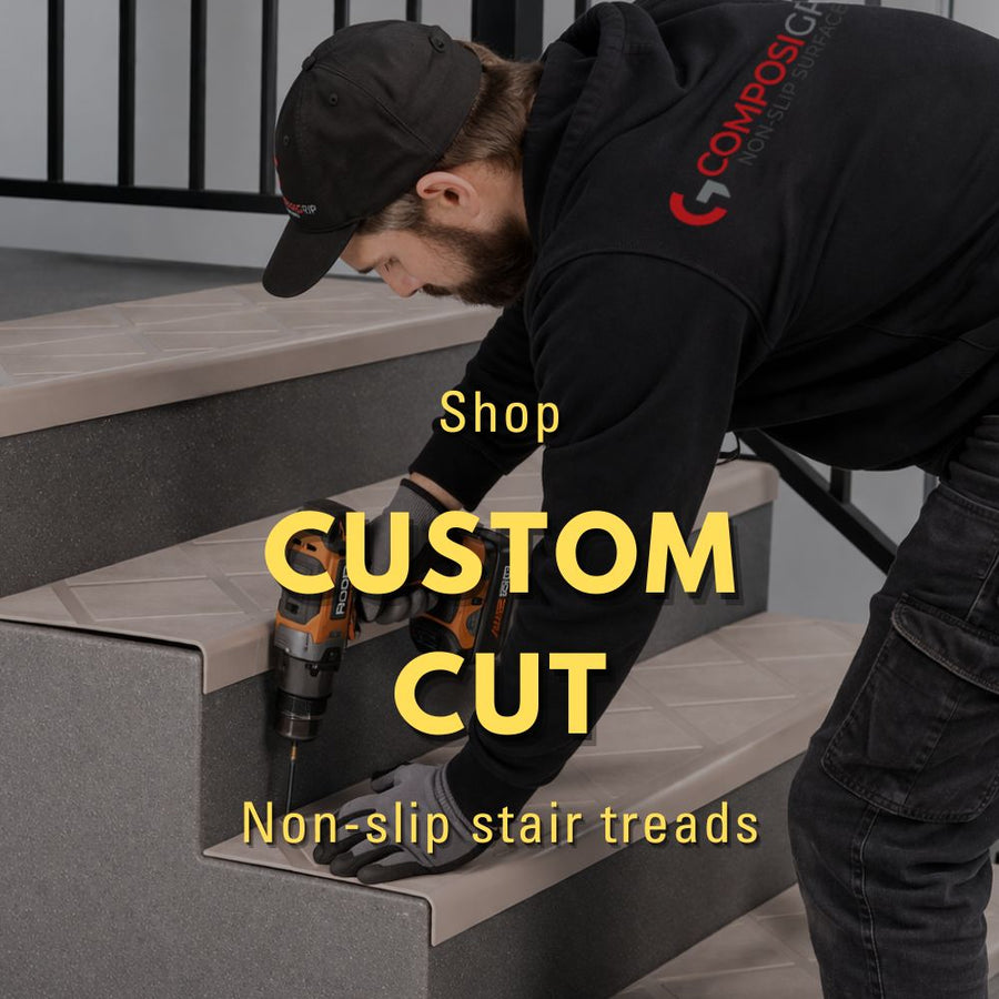 Custom-cut ComposiGrip non-slip stair tread covers