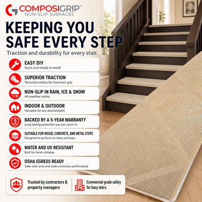 2 Pack Beige 48" Non-Slip Stair ComposiGrip™ Tread Covers - FREE Shipping
