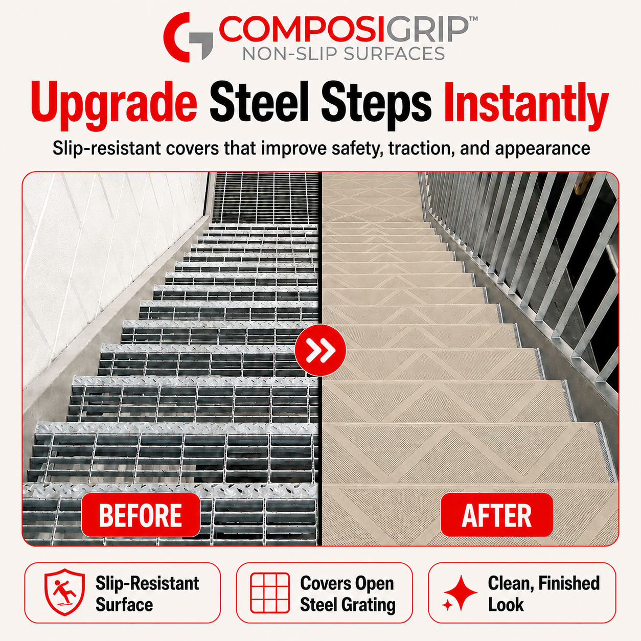 2 Pack Beige 48" Non-Slip Stair ComposiGrip™ Tread Covers - FREE Shipping